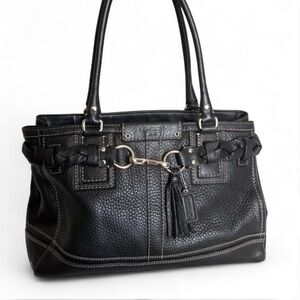 Coach Black pebbled Leather Hampton shoulder Bag